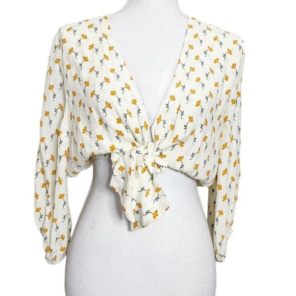 Faithfull The Brand Floral Cropped Top in Cream Size S - Picture 7 of 7